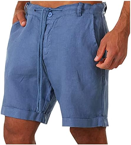 Ozmmyan Şort Erkekler için Yaz Pamuk Keten Rahat pantolon Düğmeleri Bağlama Bel Cepler kısa pantolon
