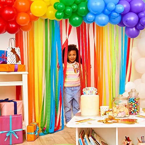 Golray 117 pcs Gökkuşağı Doğum Günü Parti Süslemeleri Krep Kağıt Flama Zemin Balon Çeşitli Renk Çelenk Kemer Kiti Renkli Prop Bebek