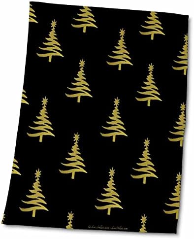 3dRose Lee Hiller Noel Tatili Tasarlıyor - Noel Ağaçları Siyah Havlu Üzerine Altın (twl-61518-1)
