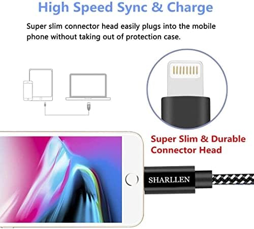 ıPhone Şarj Kablosu 3 Paket 3FT MFi Sertifikalı Sharllen Naylon Örgülü iPhone şarj kablosu Hızlı USB Şarj Cep Telefonu Yıldırım Kablosu