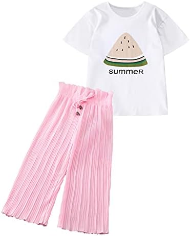 Mektup Fırfır Çocuklar T Gevşek Çocuk Bebek Kız Kıyafetler Gömlek Yaz Üstleri Pantolon Kız Kıyafetler ve Set (Pink-a, 6-7 Yıl)