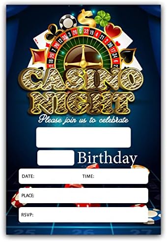 JRRILIOA 20 Casino Gece Doğum Günü Partisi Davetiye Kartları Zarflar-Poker Oyunu Doğum Günü Partisi Iyilik-Çocuklar Gençler Doğum Günü