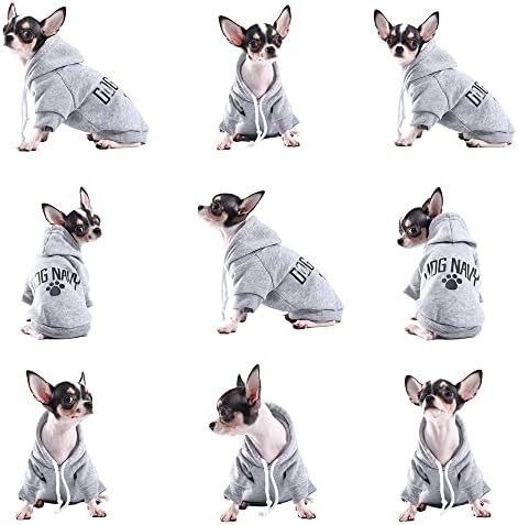 Paiaite Gri Chihuahua Köpek Hoodie Kış Küçük Köpek Kazak Tasma Deliği ile Sıcak Evcil Hayvan Giysileri Yavru Köpek Kazak Ceket Giyim