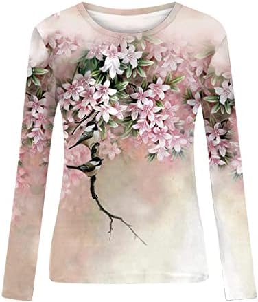 Crewneck Tişörtü Kadınlar için Trendy Overisized Sonbahar Kazak Gevşek Rahat Uzun Kollu Çiçek Baskılı Kazak Tops