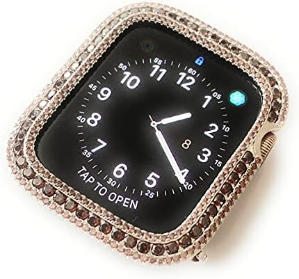EMJ Bling Apple Watch Kahverengi Kahve Çikolata Yuvarlak C / Z Zirkonya Gümüş Çerçeve Kılıf Kapak Yüz Serisi 4,5,6, SE 40 /44mm (44mm)