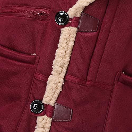 Erkekler Artı Boyutu Kapşonlu Kış Düğme Ceket Yaka Yaka Uzun Kollu Yastıklı Deri Ceket Vintage Kalınlaşmak Ceket Koyun Derisi