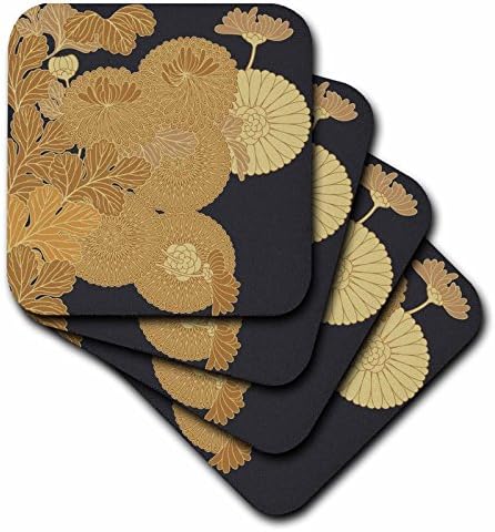 3dRose CST_35841_4 Japon Altın Çiçekli-Seramik Karo Bardak Altlığı, 8'li Set