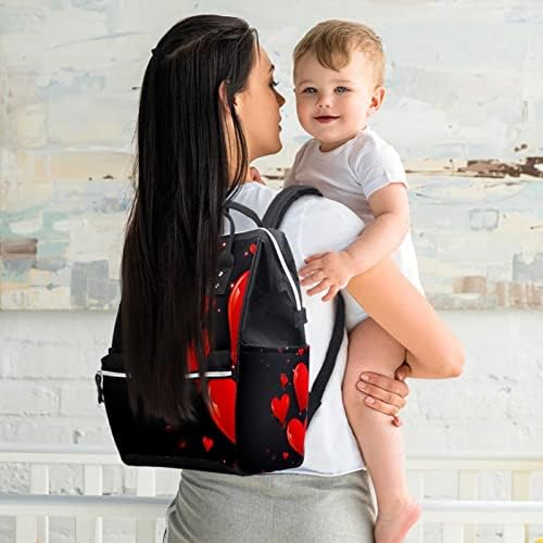 Siyah Arka Plan Kırmızı Kalp bebek bezi çantası Sırt Çantası Değişen Çanta Bebek Kız Erkek kız Anne Çantası