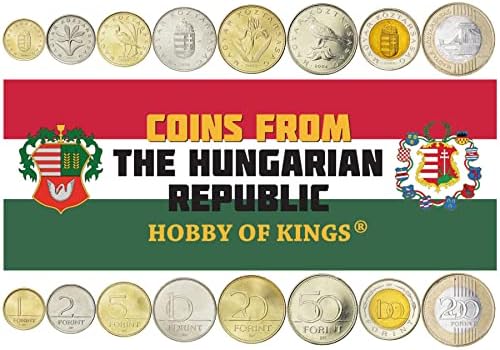 Macaristan'dan 8 Sikke / Macar Sikke Seti Koleksiyonu 1 2 5 10 20 50 100 200 Forint / Sirküle 1992-2011 / Büyük Ak Balıkçıl / Saker