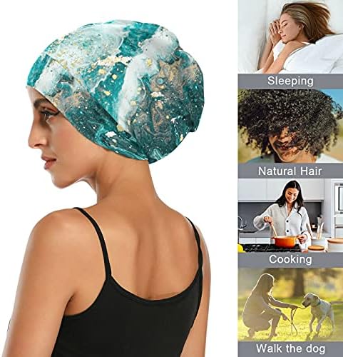Kafatası Kap Uyku Kap Çalışma Şapka Bonnet Beanies Kadınlar için Okyanus Deniz Yıldızı Mermer Çizgili Yeşil Altın Uyku Kap Çalışma