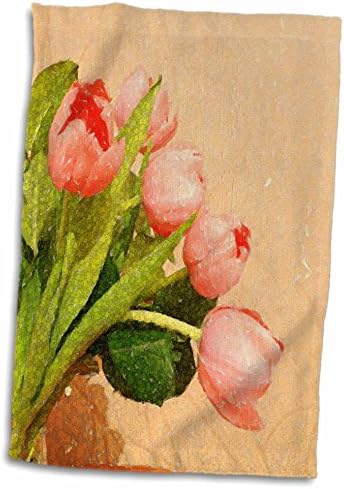 3dRose Florene Çiçekli Özet-Saplı Şeftali Soyut Laleler-Havlular (twl-59783-1)