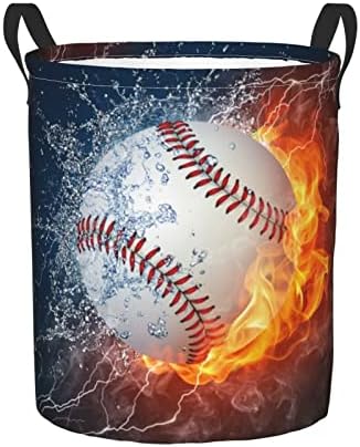 Dujıea Beyzbol Yangın ve Su Çamaşır sepeti Yuvarlak Kolu ile, Katlanabilir Katlanabilir Tuval Saklama Kutusu Kirli Giysiler Çanta için