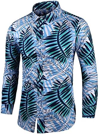 Hawaii Gömlek Erkekler için Uzun Kollu Artı Boyutu Bluz Tops Moda Slim Fit Düğme Bown Yaka Çiçek Gömlek Hırka