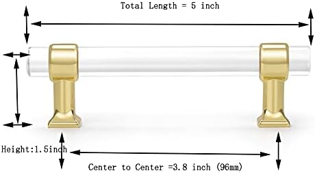 Moda Mobilya Doğrudan 5 Paket Altın Taban Kristal Akrilik Çekmece Dresser Çekme Kolları 3.8 Delik Aralığı Temizle kabin tutamakları