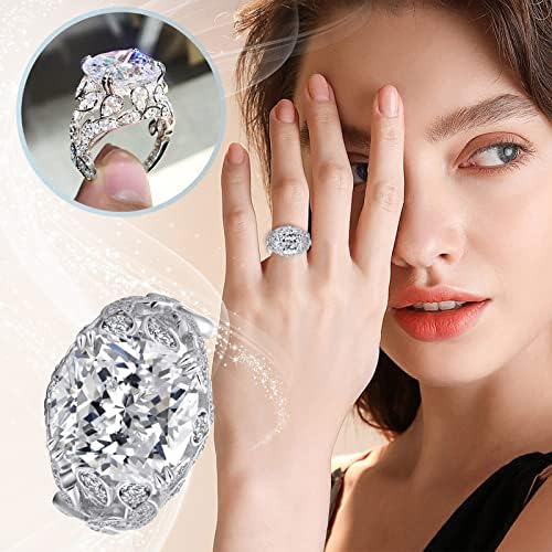 Nişan Yüzüğü Kadınlar için Zarif Gümüş alyanslar Retro Promise Yüzükler Klasik Tıknaz Kübik zirkon elmas Yüzük (Gül Altın, E)