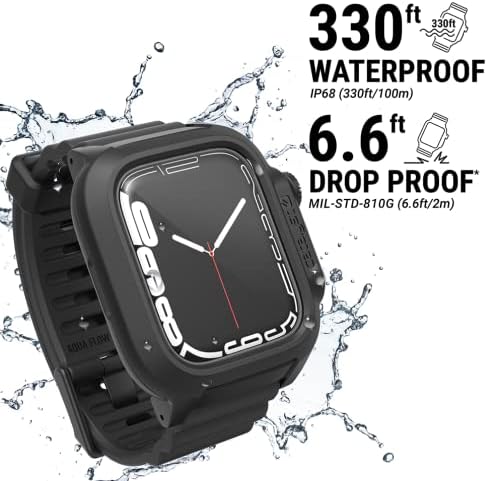 CATALYST 330ft Su Geçirmez Kılıf Apple Watch Serisi 8/7 45mm için Tasarlanmış, %100, Birinci Sınıf Yumuşak Silikon Saat Kayışı, Darbeye