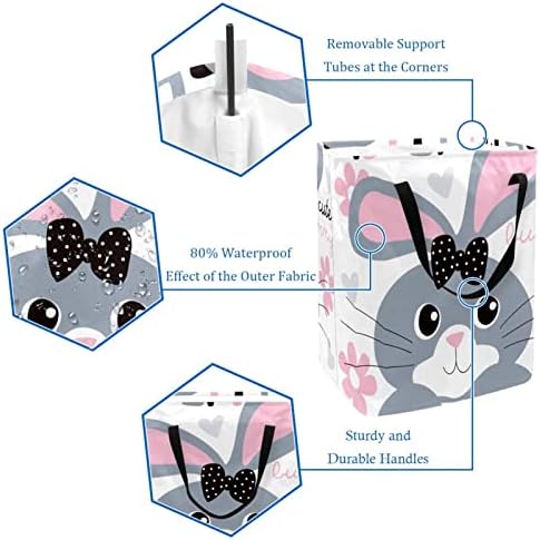 Sevimli Tavşan Baskı Katlanabilir çamaşır sepeti, 60L Su Geçirmez çamaşır sepetleri Çamaşır Kutusu Giysi Oyuncak Depolama Yurt Banyo