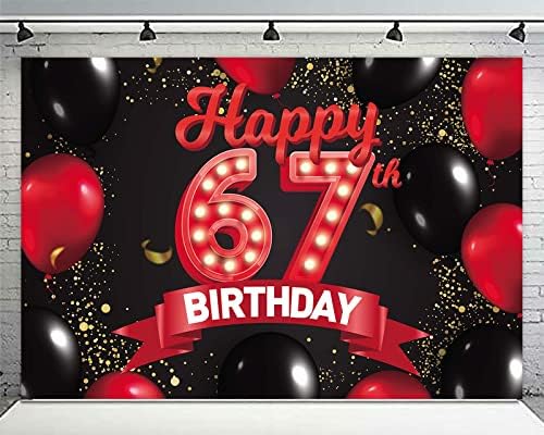 Mutlu 67th Doğum Günü Kırmızı ve Siyah Afiş Zemin Süslemeleri Balonlar Tema Dekor Kızlar Kadınlar için Prenses 67 Yaşında Doğum Günü