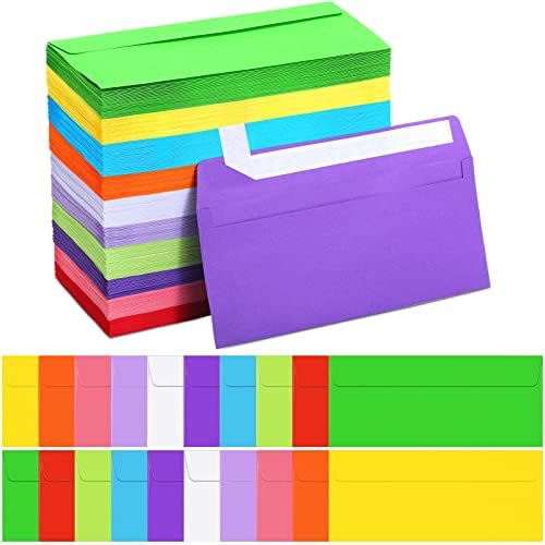 500 Adet Renkli 10 İş Zarfları Yapışkanlı Standart Zarflar Ofis Çekleri için Renkli Zarflar Faturalar Mektuplar Antetli Kağıt Davetiyeler