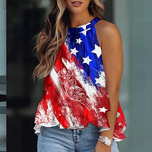 4th Temmuz Gömlek Tankı Üstleri Kadınlar için Amerikan Bayrağı Yaz Casual Kolsuz Gömlek Yıldız Çizgili Kravat Boya Atletik Tankı Üstleri