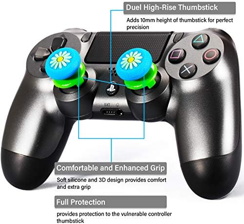 Playrealm FPS Thumbstick Genişletici ve 3D Doku Kauçuk Silikon tutma kapağı için 2 Takım PS5 Dualsenese ve PS4 Denetleyici (Papatya