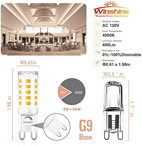 winshine 10 Paket ve 5 Paket 4000 K doğal gün ışığı G9 LED ampul Kısılabilir 4 W (40 W Halojen eşdeğeri) T4 Avize ampuller G9 Bi Pin