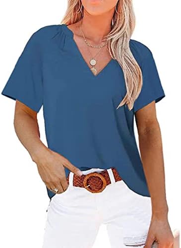 Kadınlar için yaz Üstleri 2023 V Boyun Gömlek Tişörtleri Tees Casual Gevşek Fit Temel Düz Renk Gömlek Artı Boyutu. Gerilmeyen