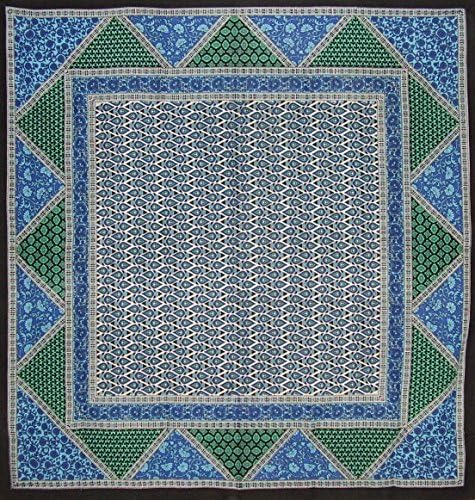 Hindistan Sanat Geometrik Çiçek Kare Pamuklu Masa Örtüsü 70 x 70 Mavi