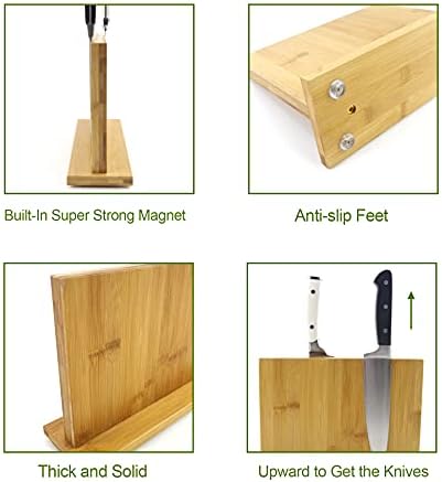 Bambu Büyük Manyetik Bıçak Bloğu, Güçlü Mıknatıslı Bambu Bıçak Tutucu, Depolama için Mutfak Bıçağı Düzenleyici Blok, Çift Taraflı Manyetik