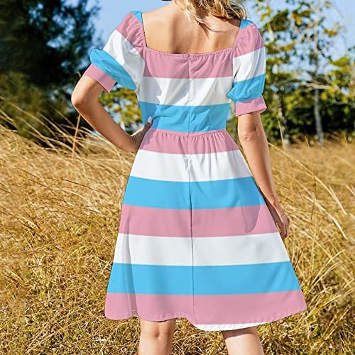 Transseksüel bayrak gurur kadın yaz Flowy kısa etek elbise rahat baskı salıncak elbiseler