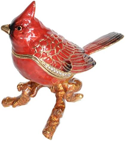 MİXDOM Kardinal Papağan Biblo Kutusu Mücevher Kutusu El Boyalı Dekoratif Kutu Menteşeli Kapaklı Yüzük Küpe Tutucu Kuş Heykelcik Koleksiyon