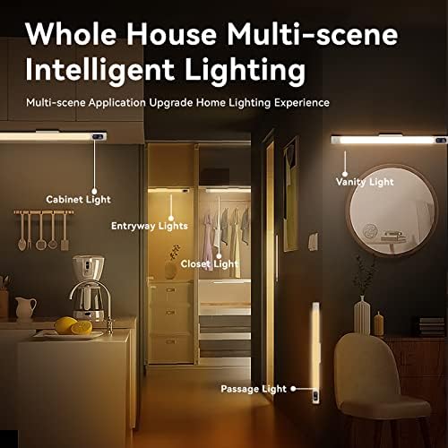 Dolap ışıkları, 2200mAh büyük pilli dolap altı ışıkları, 64 LED hareket sensörlü ışık kapalı, Mutfak için tezgah altı 16in şarj edilebilir