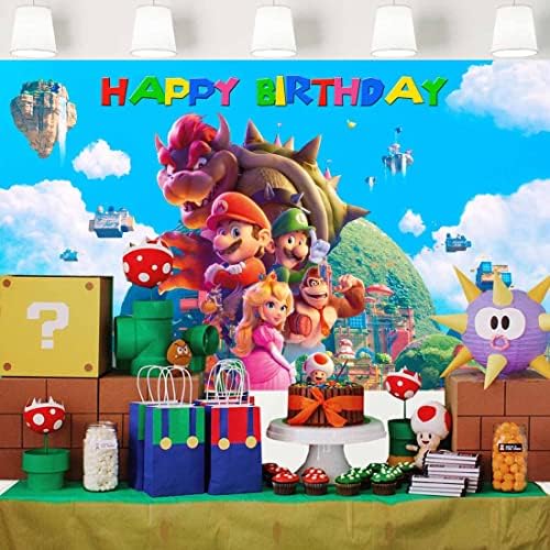 Süper Mario Film Zemin Doğum Günü Partisi için video oyunu Mavi Gökyüzü Arka Plan Çocuklar Mario Bros Parti Malzemeleri Kek Masa Afiş