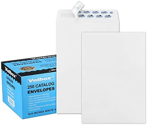 ValBox 6x9 Kendinden Mühür Güvenlik Katalog Zarfları 250 Adet Küçük Beyaz Zarflar Posta, Depolama ve Organize