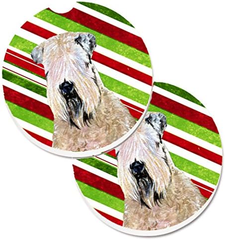 Caroline's Treasures SS4562CARC Wheaten Terrier Yumuşak Kaplamalı Şeker Kamışı Tatil Noel 2 Bardaklık Araba Bardak Altlığı Seti, Araba