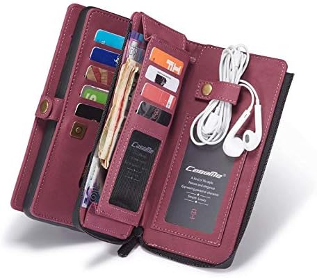 Arlgseln Hakiki deri cüzdan Kılıf cep Telefonu Kılıfı Kılıf, 17 Kart Tutucu RFID Koruma+Ayrılabilir Manyetik Kapak+Küçük Fermuarlı