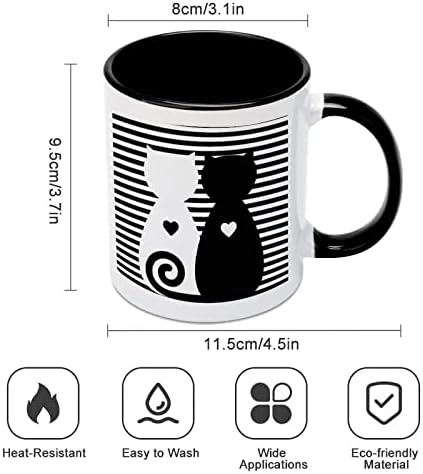 Severler Kalp Kediler Seramik Kupa Yaratıcı Siyah İç Kahve Fincanı Dayanıklı Kolu Kupalar Benzersiz Hediyeler