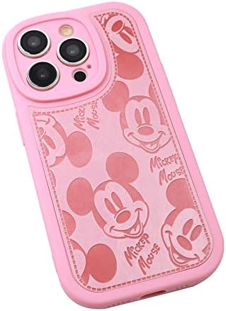 MC Moda Grubu, Inc iPhone 14 Pro Kılıf, Sevimli Karikatür Mickey Mouse Düz Renk PU Deri Cilt Yumuşak TPU Kılıf iPhone 14 Pro 6.1 inç