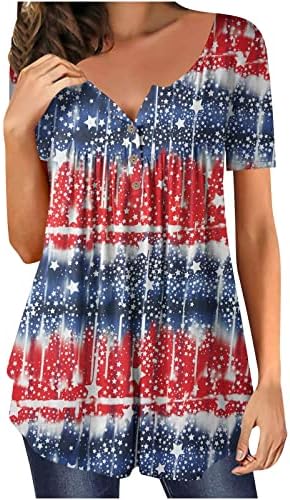 lcepcy Amerikan Bayrağı Gömlek Kadın Gizlemek Mide Bluzlar 2023 Yaz Kısa Kollu T Shirt Sevimli Flowy Henley Tshirt Tayt