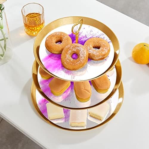 3 Parça Kek Standları Seti, Mor Renk Toz Plastik Cupcake Tutucu Şeker Meyve Tatlı Ekran Standı Düğün Doğum Günü Çay Partisi için
