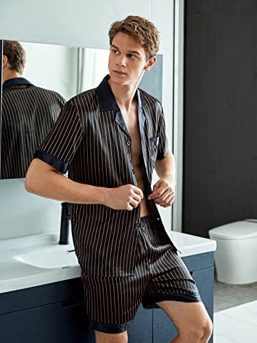OYOANGLE erkek Saten Pijama Set Kısa Kollu Düğme Aşağı Ipek Klasik Loungewear