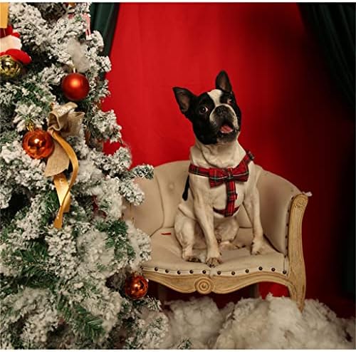 Genel Pamuk Kırmızı Ekose Noel Köpek Koşum ile Papyon ve Temel Köpek Tasma Ayarlanabilir Toka Pet Malzemeleri (Boyut: X-Küçük)