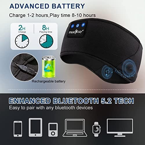 MUSİCOZY Uyku Kulaklıkları Bluetooth Kafa Bandı, Bluetooth Uyku Kulaklıklı Uyku Maskesi, Spor Uyku Kulaklıkları Uykusuzluk Egzersizi
