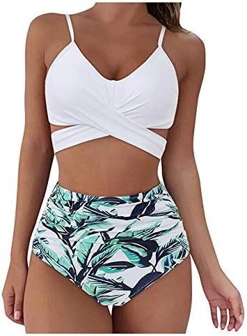 Knosfe Kadın Iki Parçalı bikini seti s Kravat Yan Geri Spagetti Kayışı Tankı bikini seti Beachwear Leopar Baskı Bohemian Mayo