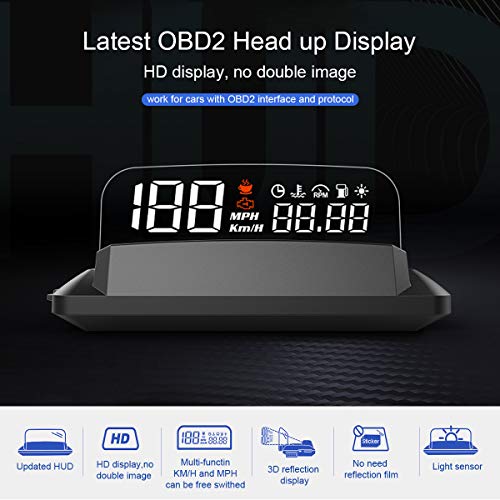 Araba OBD2 Göstergesi için Heads up Display, 5 FHD 1080P HUD Ekran 3D Yansıma 6 Mod ECU Veri Ekranı Yağ Sıcaklığı Soğutma Suyu Sıcaklığı