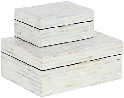 İnci Kakmalı Deco 79 Kabuk Dikdörtgen Kutu, 2'li Set 12, 8 W, Beyaz (3'lü Paket)