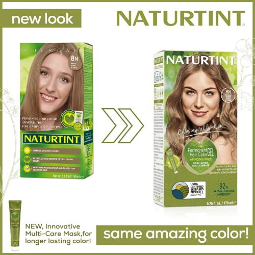 Naturtint Kalıcı Saç Rengi 8N Buğday Tohumu Sarısı (6'lı Paket), Amonyak İçermez, Vegan, Zulümsüz, %100'e kadar Gri Kaplama, Uzun Ömürlü