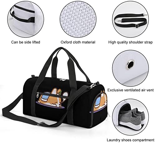 Uyku Corgi Unisex Spor spor çanta Su Geçirmez Egzersiz Çantaları Oxford Kumaş silindir seyahat çantası Bölmeli