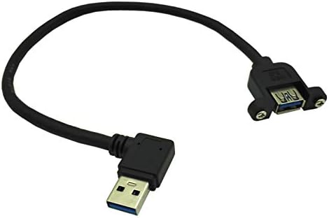 Panel Montajlı USB 3.0 Uzatma Kablosu, Haokiang 1 ft/30cm 90 Derece Dik Açı USB 3.0 Tip A Erkek Tip A Dişi Vidalı Delikli Panel Montaj