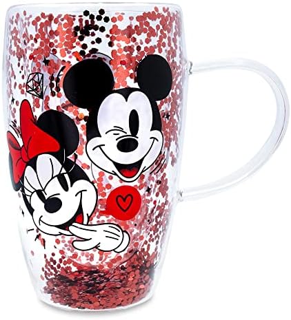 Disney Minnie ve Mickey Kalpler ve Elmas Konfeti Cam Kupa / Büyük 15 Ons Kahve Fincanı Espresso, Çay